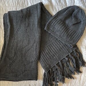 Aerie Gray Knit Scarf and Beanie Set